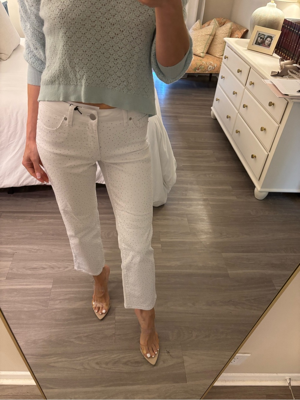 ✨ BLUE REVIVAL “Haley Starry Night” Rhinestone White Jeans - NWT ✨